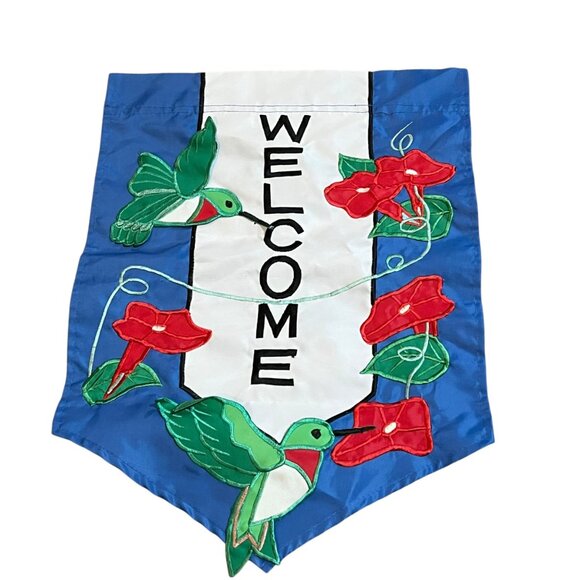 Welcome Garden Flag With Hummingbird & Flower Design - Picture 2 of 2